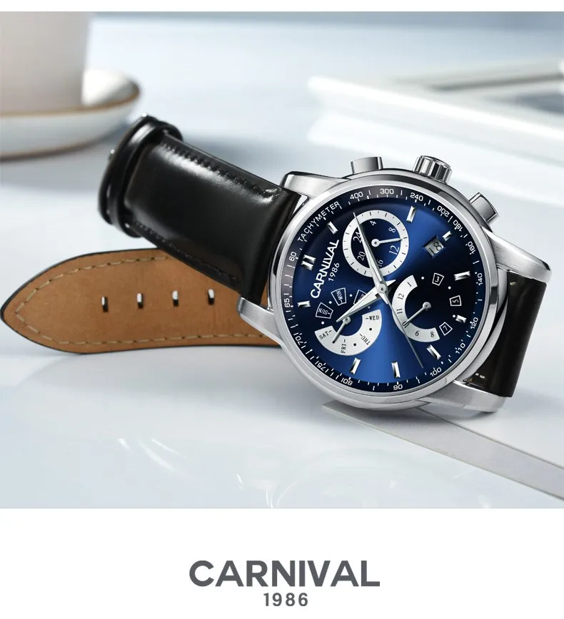Модные многофункциональные механические часы CARNIVAL, автоматические часы для мужчин, 24 часа, сапфировые часы Montre homme