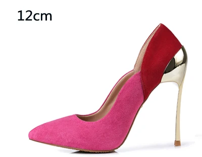 Autumn Suede Leather Women Pumps 10cm or 12cm High Heels Mix Color Mental Heel Wedding Party Shoes Size 33-43 - Цвет: 12cm rose and red
