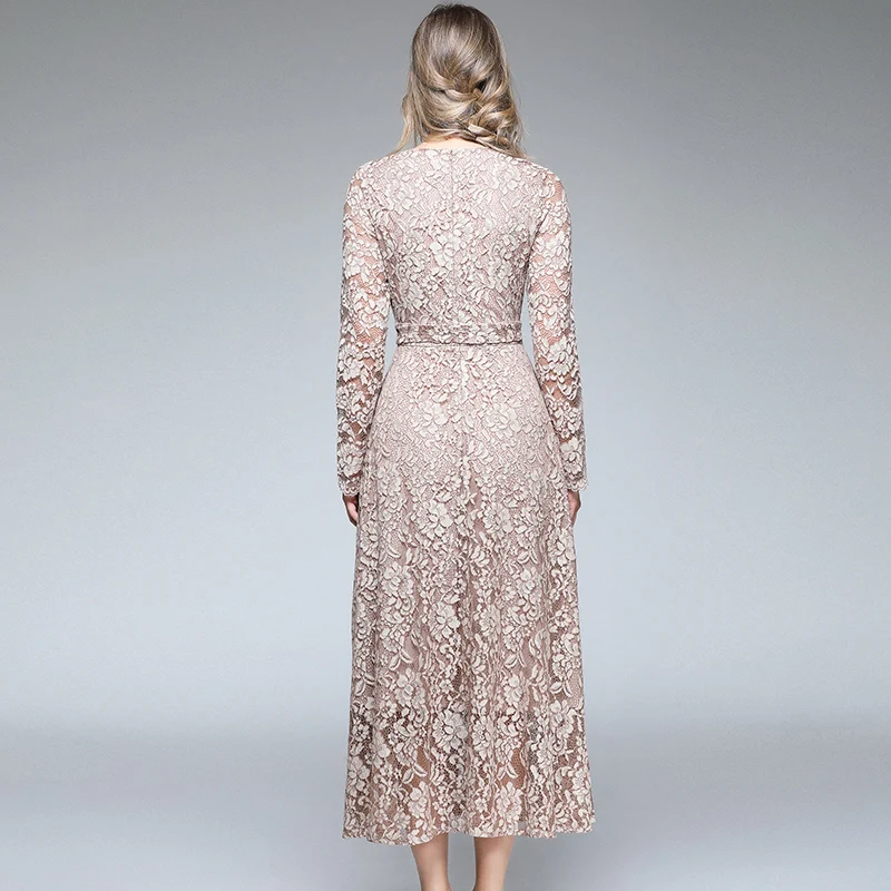 

women fashion designer autumn winter elegant vestidos slim bodycon party formal casual runway lace sexy long sleeve work dress