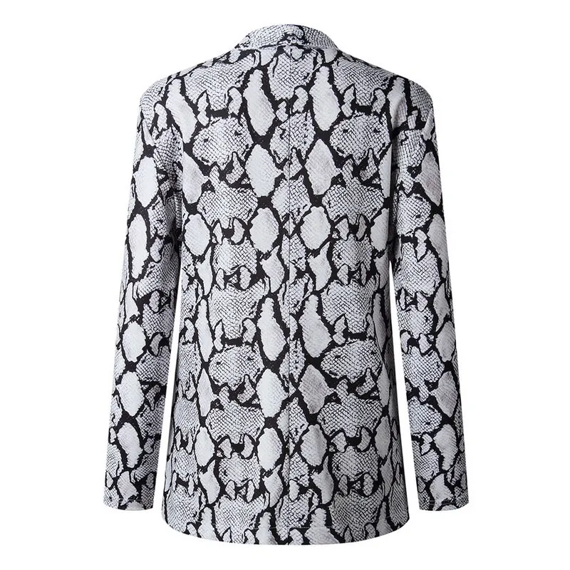 Wenyujh Women Sexy Leopard Snake Print Blazer Long Sleeve Notched Collar Pockets Suits Blazer Female Coat Outerwear Tops