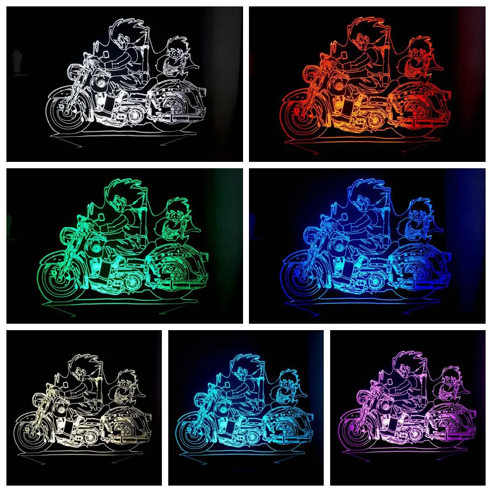 Мультфильм два мальчик ездить мотоцикл Led ночник USB Сенсорный пульт 3D настольный