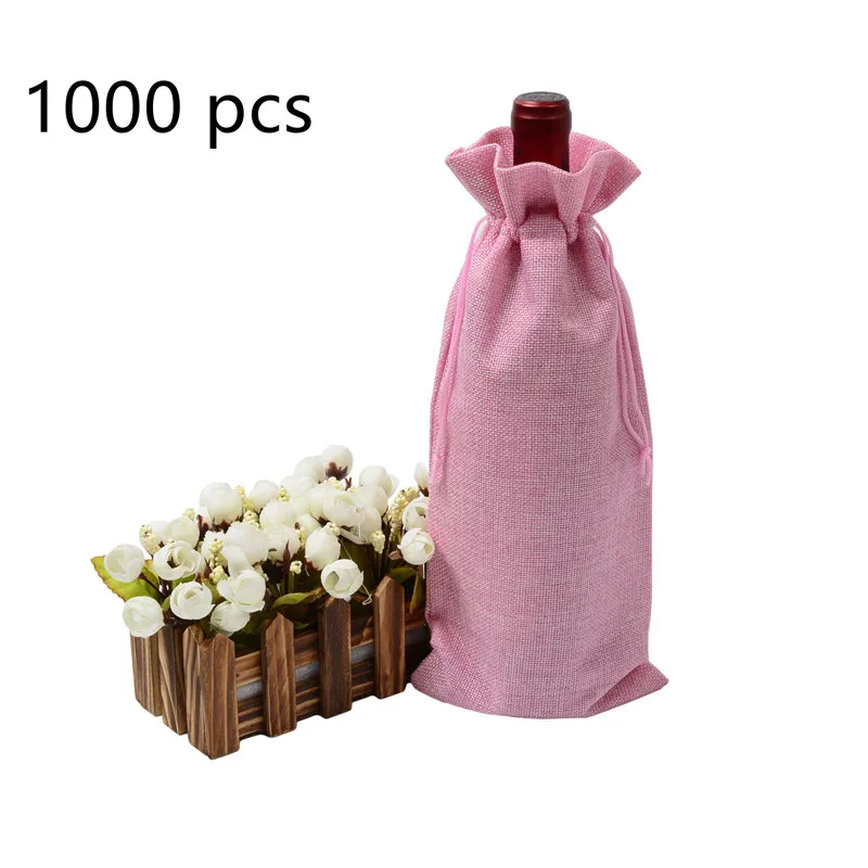 1000pcs Multi-color Optional  Durable Fast Shipping Jute Wine Bags Natural Jute Wine Bags Drawstring Wine Bottle Gift Covers