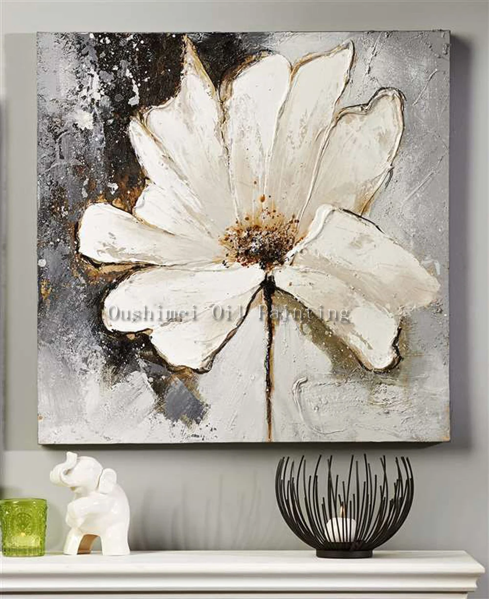 

Hand Painted Abstract White Knife Flower Oil Painting Hang Paintings Modern Wall Pictures for Living Room Decor Canvas Painting