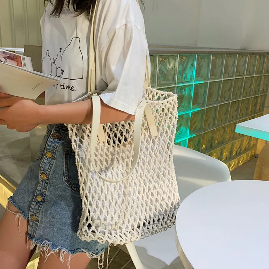 Женская Ретро тканые сумки на плечо вместительная однотонная сумка тканая