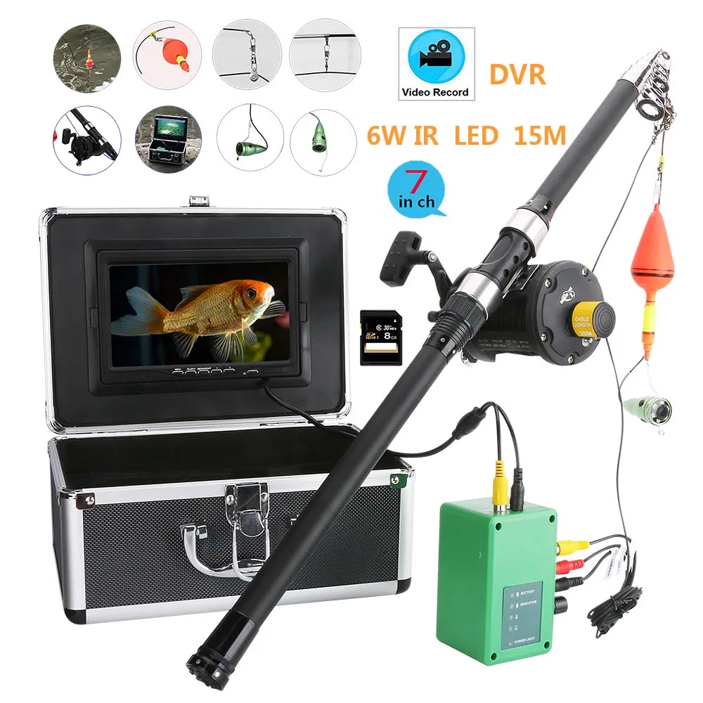 

Sea wheel 7" Inch DVR Recorder 1000tvl Underwater Fishing Video Camera Kit 6W LED Infrared Lamp Lights Video Fish Finder Lake U