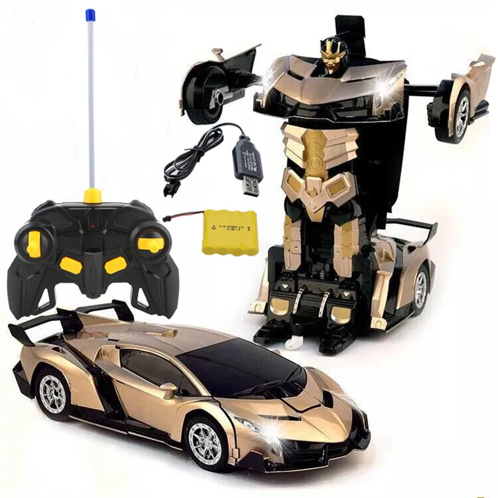 Rc трансформация 2 в 1 RC автомобиль спортивные автомобили Трансформация Робот жесты зондирования дистанционного управления модели автомобилей RC Боевая игрушка подарок - Цвет: Golden Rambo