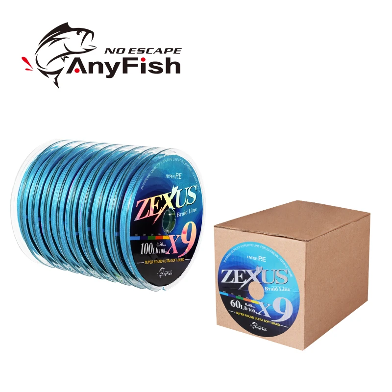 ANYFISH PE плетеная рыболовная леска 100 м 300 500 9 нитей 10 фунтов супер прочная