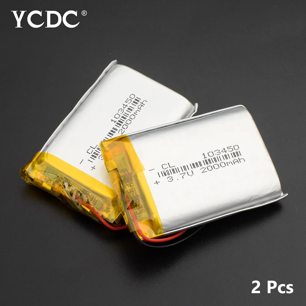 2Pcs 1/2/4 шт. 103450 3,7 V 2000MAH литий-полимерный аккумуляторная батарея для MP3 gps навигатор DVD рекордер гарнитура электронная камера - Цвет: 2Pcs