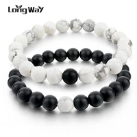 longway leather bracelet 8mm natural white stone beads bracelet for women and men antique rope chain bracelets sbr160101103