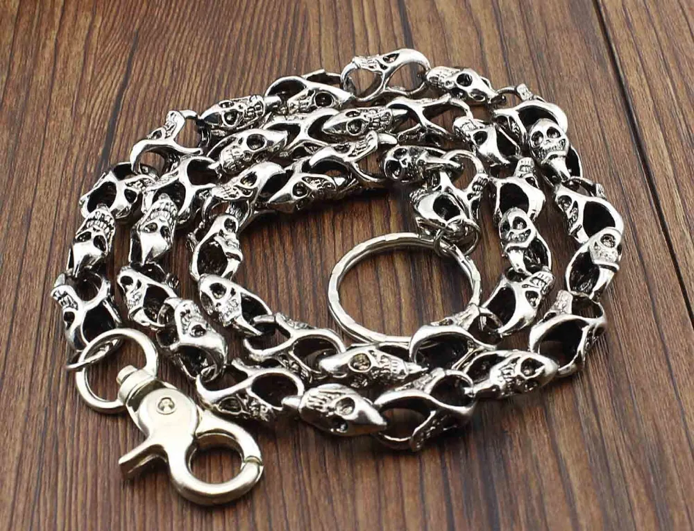 Мужской Байкер водитель грузовика тяжелый Череп длинный металлический брелок