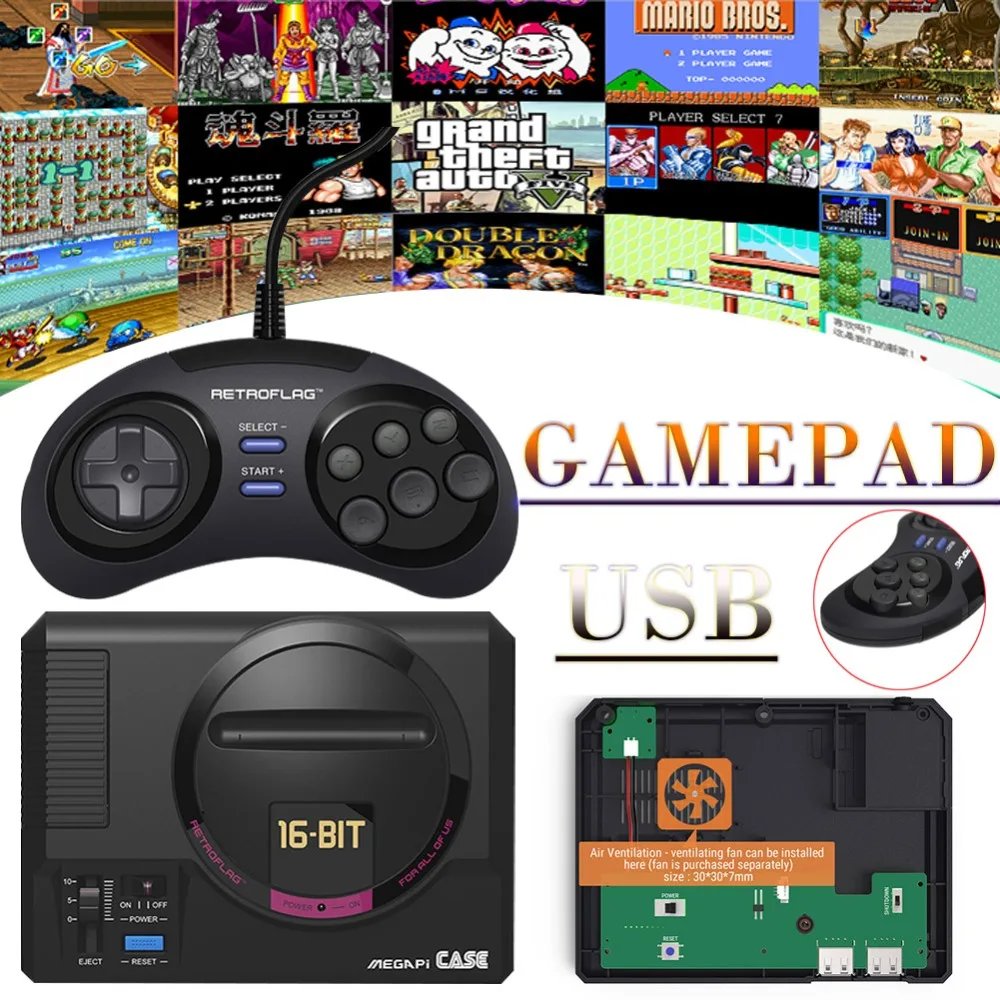 Raspberry Pi MD 16 бит Ретро игры MEGAPi чехол sega видео консолей с классическим USB проводной геймпад контроллер для Pi 3B