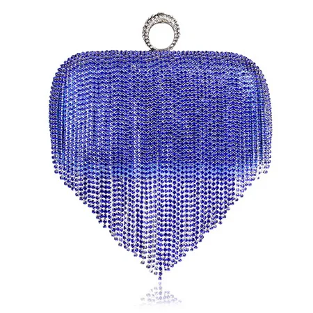 YM1011blue Tassel Rhinestone Finger Ring Evening Bags Diamonds Wedding Handbags Women Day Clutch Mini Purse Bag With Chain Mixed Color - Цвет: YM1011blue