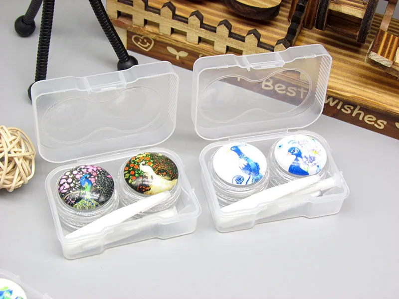 20 компл./лот рисованной Павлин контактные линзы коробка/сопутствующая