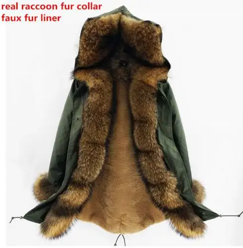 G Faux fur liner Новинка, пальто из натурального меха, длинная парка, зимняя куртка, Женская подкладка из натурального кроличьего меха, воротник из натурального меха енота, уличная одежда - Цвет: G Faux fur liner