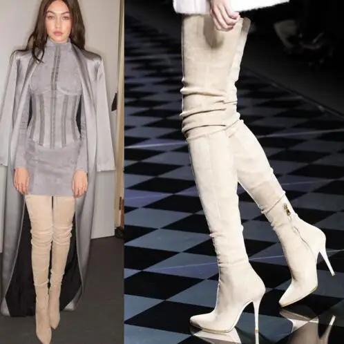 Сексуальные высокие сапоги выше колена облегающие эластичные Замшевые Кожаные