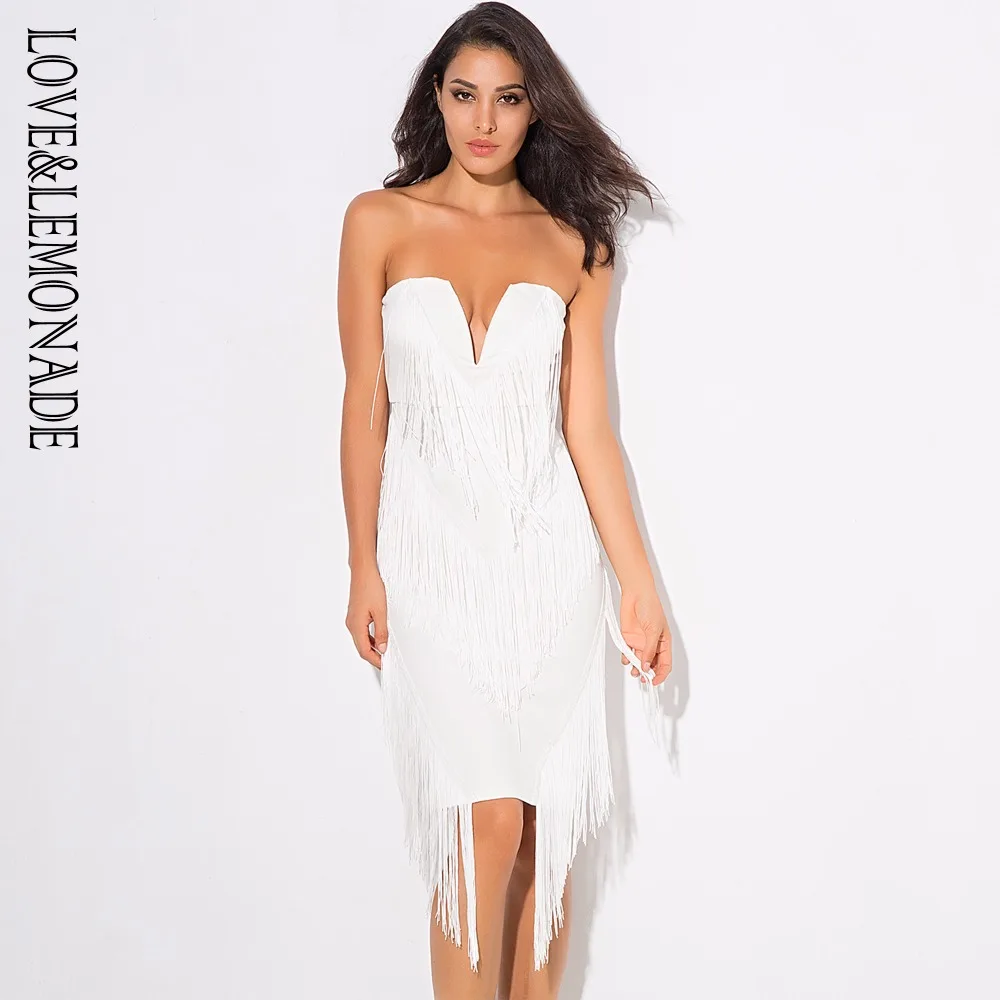 Женское вечернее платье LOVE & LEMONADE облегающее с V образным вырезом и декоративной