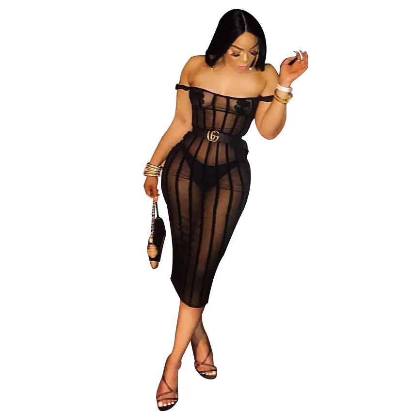 Sexy bodycon партия Женщины без бретелек спинки лоскутное Полосатое летнее тонкий видеть сквозь длиной до колен платье vestidos роковой
