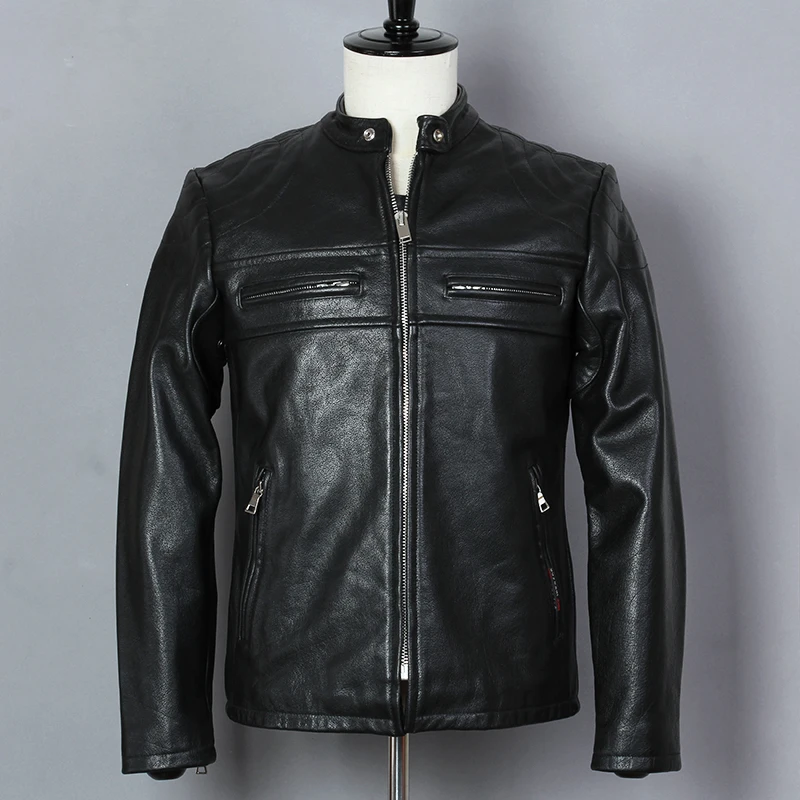 2018 модная куртка из натуральной кожи для мужчин черная воловья кожа