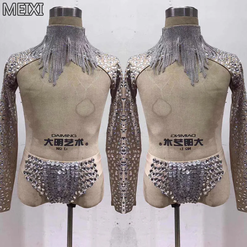 Shiny sexy man skin color rhinestone dress pants party nightclub bar concert DJ singer/dancer costume |