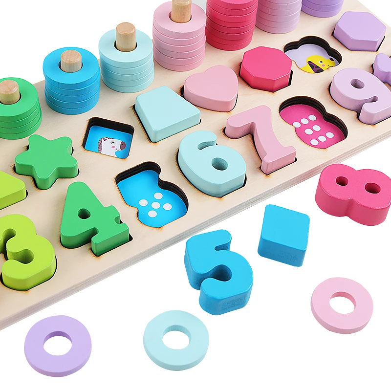 Детские игрушки деревянные подсчет геометрической формы совпадение животных