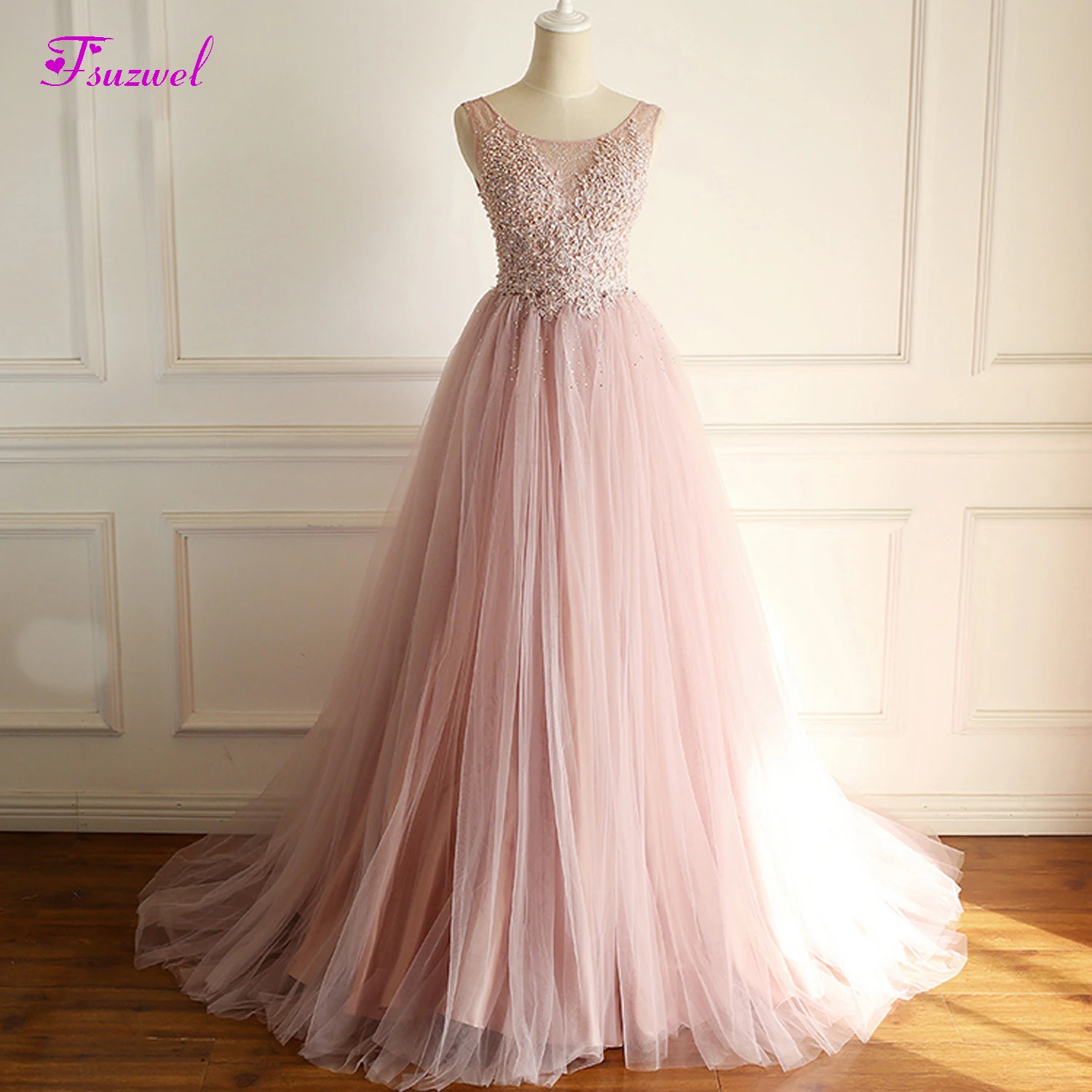 Fsuzwel Designer Scoop Neck Lace Appliques Bohemian Wedding Dress 2019 Luxury Beaded Pearls A-Line Gown Vestido de Noiva | Свадьбы и