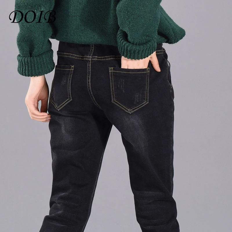 Женские теплые джинсы с флисовой подкладкой DOIB синие ковбойские бархатные