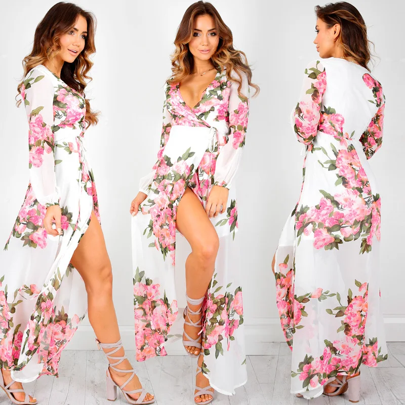 2017 новый сексуальный цветочный принт долго dress выдалбливают спинки летние платья