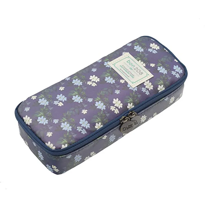 navy blue 1 Kawaii Канцелярские холст цветочный пенал большой Ёмкость Карандаш сумка школьные принадлежности милый ручка коробки чехол для хранения - Цвет: navy blue 1