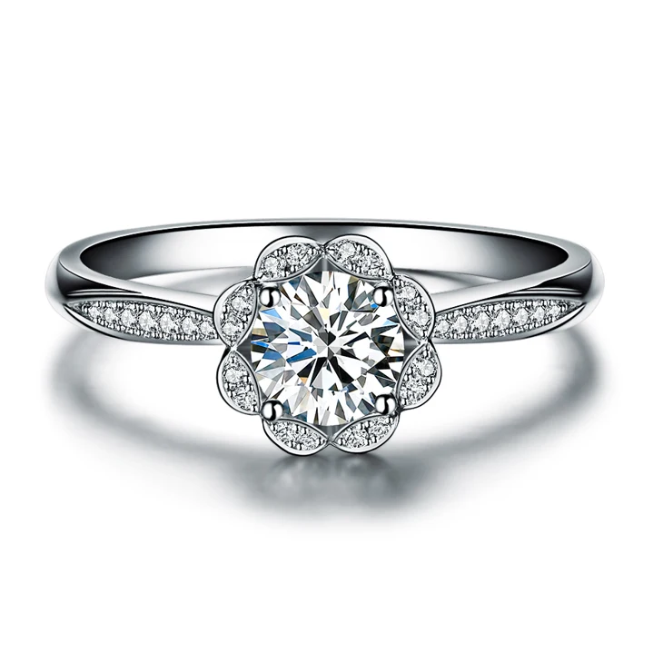 Кольцо обручальное круглое из 18-каратного белого золота с бриллиантами H/ SI 0 24