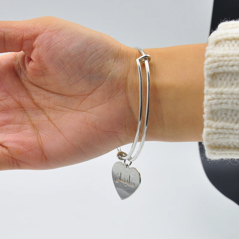 Браслет из стерлингового серебра 925 пробы с гравировкой в виде сердца