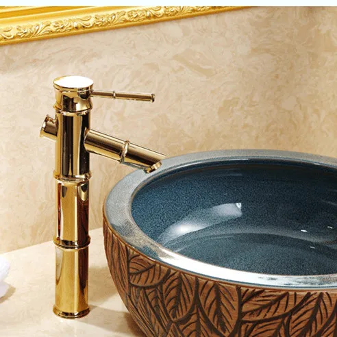 Бесплатная доставка бамбуковый золотой кран для раковины из твердой латуни