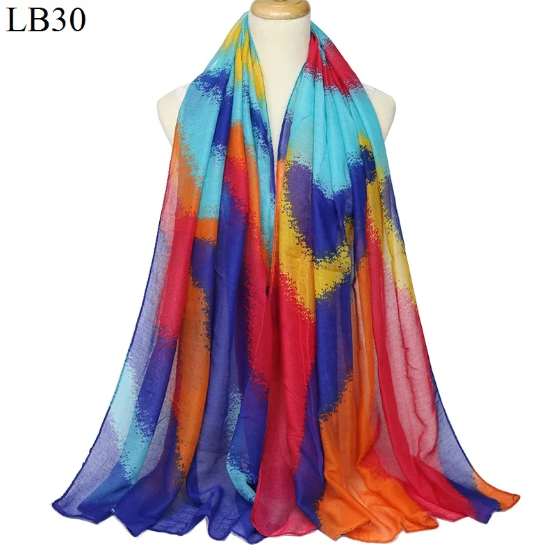 LB30 color4 Цветной женский шарф, модные мягкие тонкие длинные шарфы, Полиэстер, Хлопок, зимняя Радужная шаль, Дамская Пашмина бандана, платок - Цвет: LB30 color4