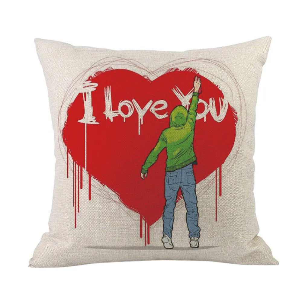 Подушка с надписью Happy Valentines Day 45*45 см, хлопковая льняная Наволочка на День святого Валентина, декоративная наволочка для пары - Цвет: H