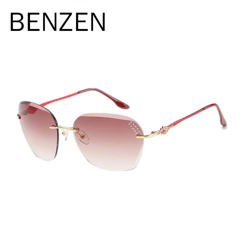 BENZEN, роскошные солнцезащитные очки, женские, элегантные, без оправы, женские, солнцезащитные очки, UV 400, для девушек, оттенки, аксессуары, черный цвет, чехол 6195 - Цвет линз: RED COFFEE