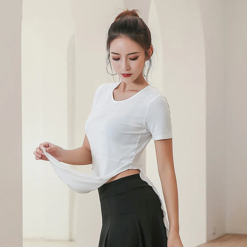 White Top Новая одежда для латинского танца женский танцевальный костюм красные Топы+ юбки для танцев+ черные брюки Танго Чача одежда для латинских танцев для женщин BL1850 - Цвет: White Top