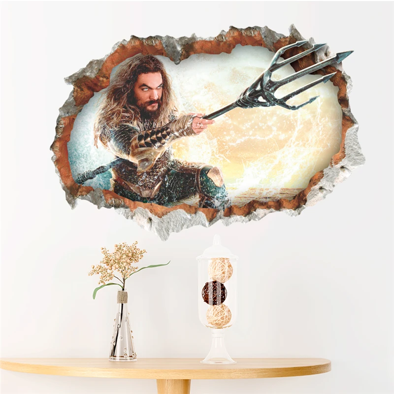 3d Aquaman прорыв Наклейки на стены детские комнаты домашний декор DC Comics Arthur Curry