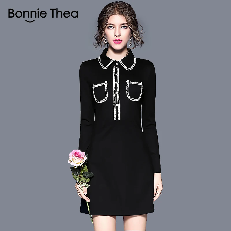 Женское вечернее мини платье bonnie thea черное элегантное для офиса на зиму|dresses