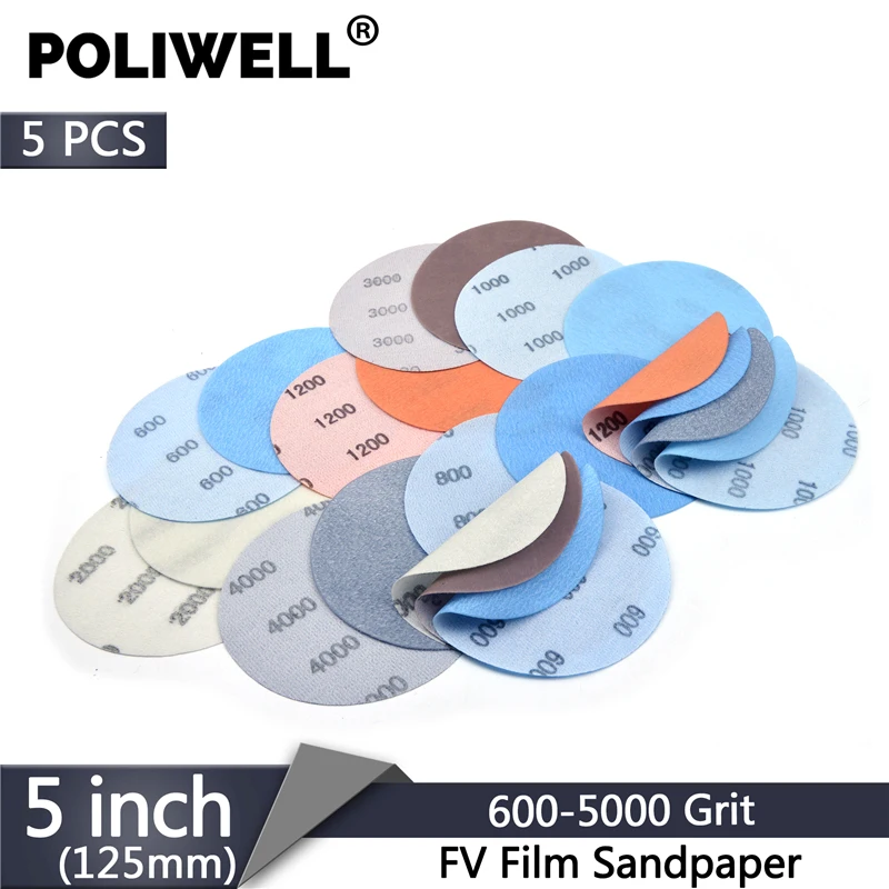 POLIWELL 5 шт. 125 мм FV пленка сверхтонкие шлифовальные диски 600 ~ 5000 зернистость мягкая