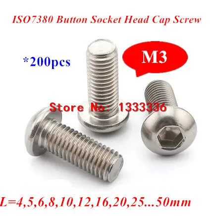 200 шт. M3 ISO7380 винты из нержавеющей стали с шестигранной головкой Винты *