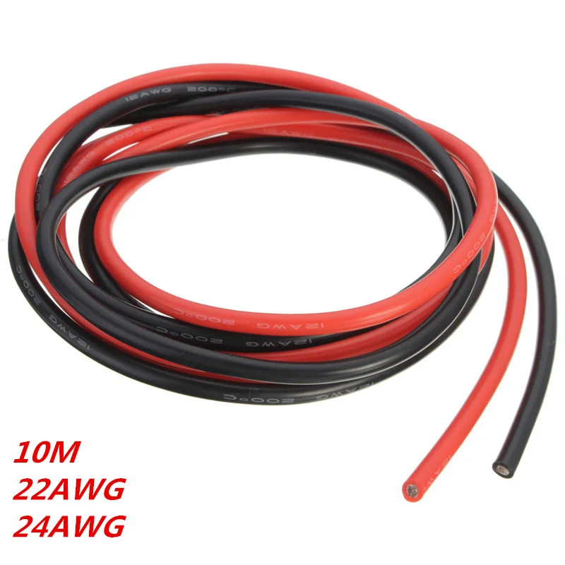 10 м два провода 22/24AWG силиконовый провод 5 черный + красный SR гибкий многожильный