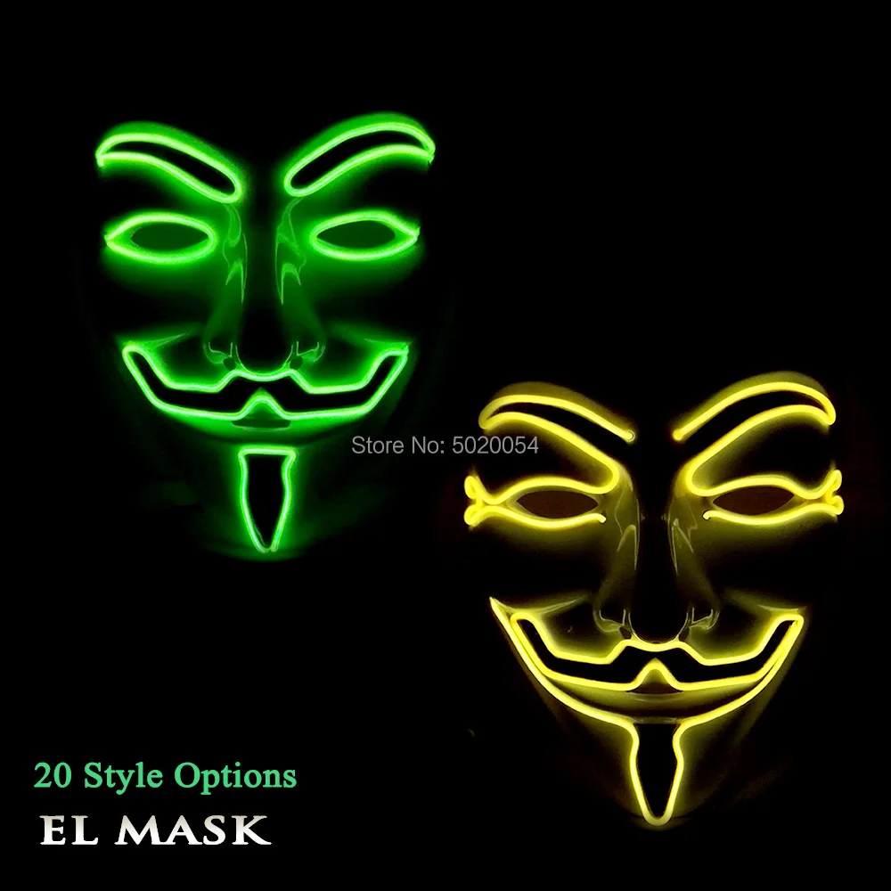 

Popular LED Luminous Mask Light Up EL Mask Glowing Vendetta Mask Party Favor for Christmas Halloween Cosplay Masquerade