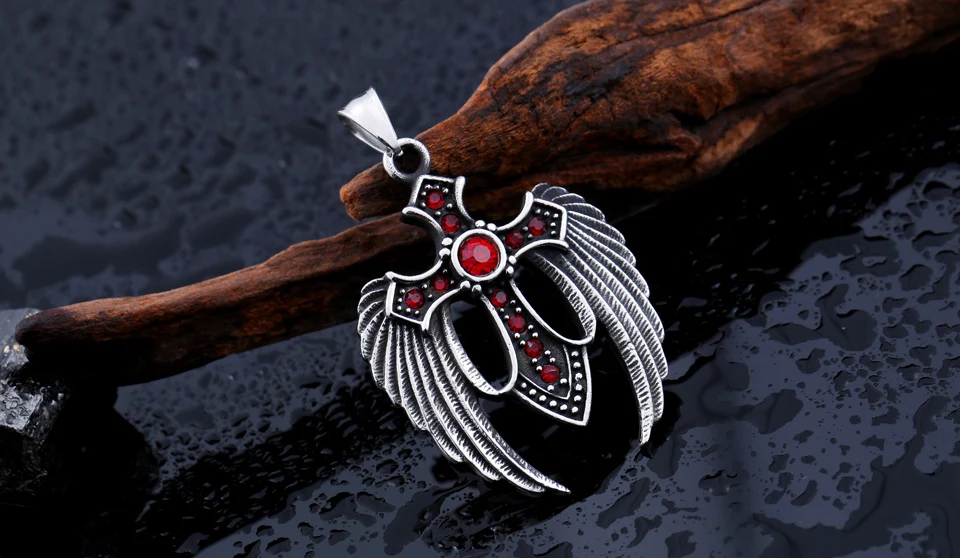 Нержавеющая сталь Крылатый крест камень кулон для человека Винтаж Jewelry BR-P003