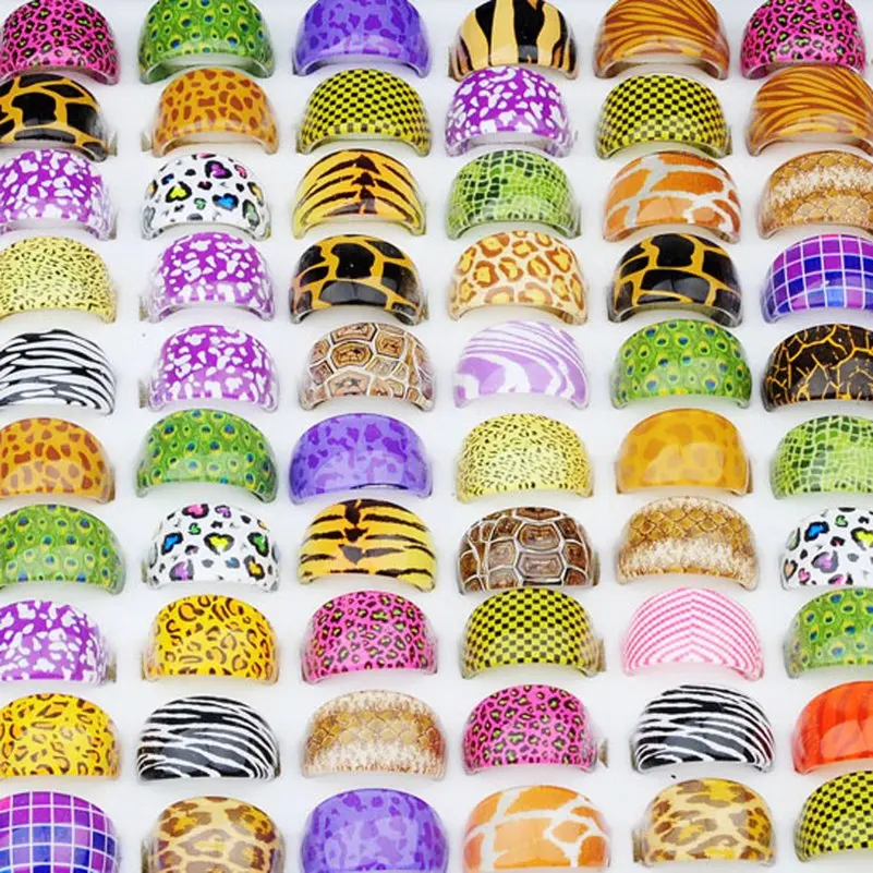 50 шт. разноцветные Круглые пластмассовые кольца с леопардовым узором для женщин