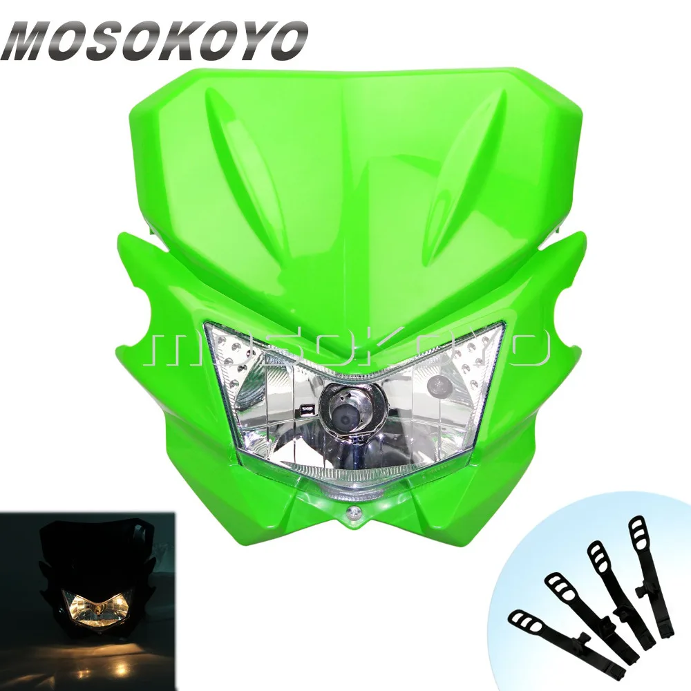 Зеленый внедорожный питбайк фары для мотокросса передняя лампа для Kawasaki KLX 150 KX 65 85 125 250 500 250F 450F