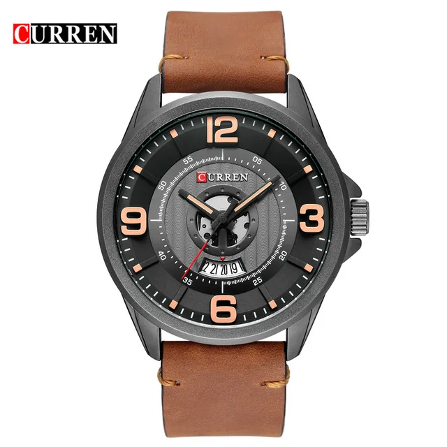 Black Yellow CURREN Мужские часы Топ бренд кожа кварцевые наручные часы Аналоговые военные спортивные мужские часы модные Relogio Masculino Montre Homme - Цвет: Black Yellow