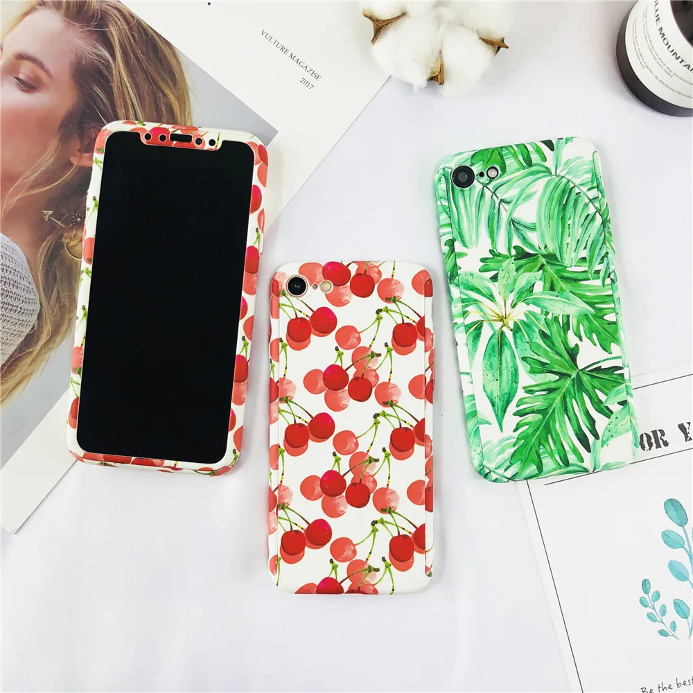 Girl Models Cases For IPhone 5 360 Degree Marble Stone Full Protective Phone 5s 5se Plant Leaf Hard Back Cover |