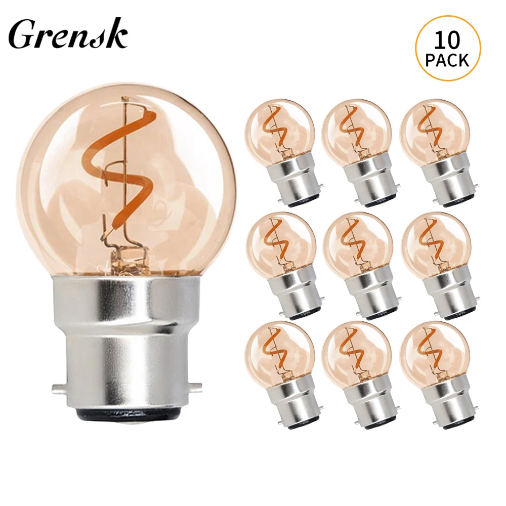 

G40 LED B22 Bayonet Cap Light Bulbs Led Flexible Filament Amber Glass Bulbs 1 W (Equivalent 10 W) Ultra Warm White 2200K 10 Pack
