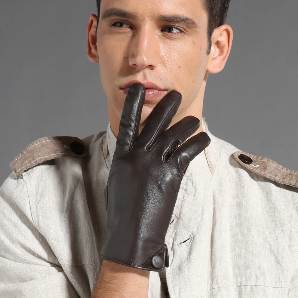 Мужские классические перчатки Magelier черные из натуральной козьей кожи на