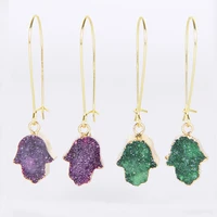 natural druzy earrings palmar type quartz crystal stone gold color pendant earring for women fashion jewelry gifts r019