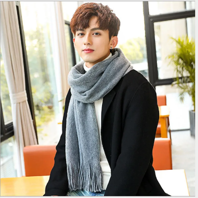 Мужской зимний шарф новинка модный теплый и мягкий простой однотонный шерстяной